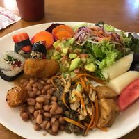 Options from the buffet at Loving Hut - Vila Mariana in Sao Paulo