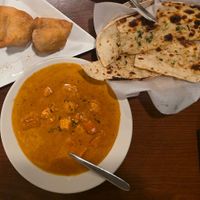 Samosa, Chicken Tikka Masala, and Naan at Beyond Biryani in Loma Linda