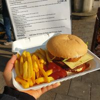 Rodeo burger and chips just £8 delicious 😋  and sooo filling. at Anna Loka Food Truck  in Cardiff