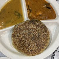 Mourtabak - Vegan with Daal (lentils) and Potatoes Curry  at Curry Leaf in Tanah Rata