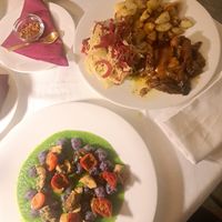 Gnocchi with tomato, eggplant and a big plate of vegetables #Veganuary at Nives Restaurant in Valtournenche