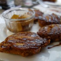 Pumpkin pancakes with pears (vegan) at Schwabes Genussladen & Teestube in Zweibruecken