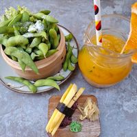 Mango nigiri, Edamame at ADIDA in Cologne