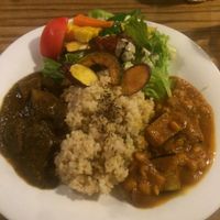 Interior, and the curry plate at Cafe Rappa in Tokyo
