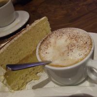 Vegan dessert with sojacappuccino at Vengo Die Gemusekuche in Bremen