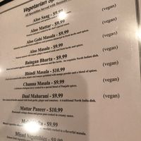 Love how they note the Vegan items right on the menu!  at Guru Indian Cuisine in Fredericksburg