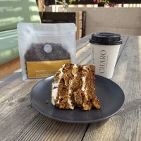 Beans for espresso, regular cappuccino and carot cake  at Charo Coffee House  in Alicante