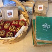 menu and vegan cookies (in the bags) at Te Quiero Verde in San Cristobal De Las Casas