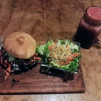 Super delicious! One of the best I ever had. Thank you!

It was the "La Elemental" with salad. You can also have "papas".

Additonally I had Agua de Moras. it costs just 25 Pesos for 1/2 liter of this delicious and freshmade drink. at Te Quiero Verde in San Cristobal De Las Casas