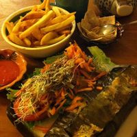 delicious tamales with salad, side order of fries, ginger tea, all for 60p at Te Quiero Verde in San Cristobal De Las Casas