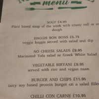 Vegan menu at Betty Nicols in Kirkcaldy