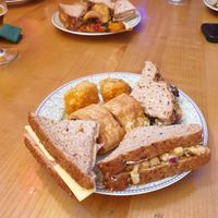 vegan catering option- coronation chickpea sandwiches, vegan sausage rolls at Betty Nicols in Kirkcaldy
