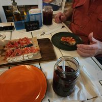 In house baked bread with fresh ripe tomato herb topping at The Drunken Sailor in Roatan