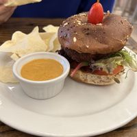 Bean burger with yummy chipotle sauce.  at Good Karma in New Orleans