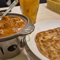 Butter 'chicken', mango juice and prathi at Gokul Raas Vegetarian - Little India in Central Singapore