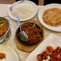 Vegetable dish, vegan mutton, and tandoori chicken tikka  at Gokul Raas Vegetarian - Little India in Central Singapore