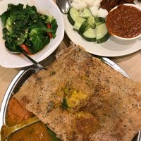 Masala something I forgot, satay and baby kai Lan  at Gokul Raas Vegetarian - Little India in Central Singapore
