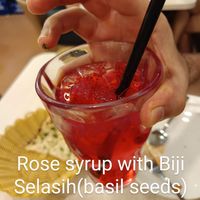 Rose syrup with basil seeds at Gokul Raas Vegetarian - Little India in Central Singapore