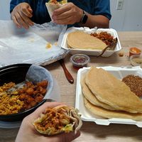 Shared Pancake Platter + tofu scramble and Buffalo ChiXen Wrap at Vida Verde in Johnstown