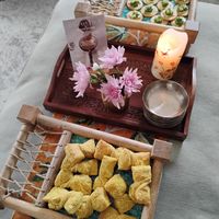 Fourth menu's welcome nibbles; khari and crackers at Lettuce Sustain Supper Club in South East London