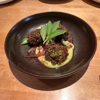 Falafel, broad bean hummus, pickled cabbage at No 7 Balmac in Dunedin