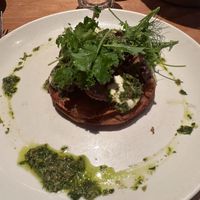 Agria tart with mushrooms, garlic cream and salsa verde at No 7 Balmac in Dunedin