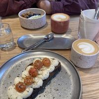Almond ‘feta’ when confit tomatoes, and the vegan yoghurt granola bowl. Both delicious.   at Sula Espai in Barcelona