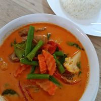 Red curry with fake duck at Tess Vegan Café in Pattaya