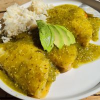 Enchiladas con vegetales and salsa verde at Restaurant La Ventana Ranch in La Paz