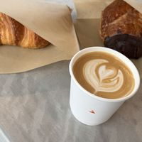 vegan plain & chocolate croissants, oat flat white  at mu.sō coffee  in Los Angeles