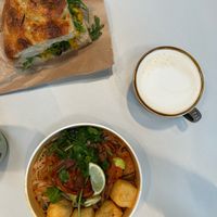 Ramen and coronation chickpea focaccia sandwich at Chaya Canteen in Bristol