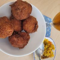 Croquetas de queso azul, muy fuertes y grandes at Black Cat Santiago in Santiago De Compostela