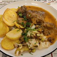 Filete de soja con patatas, setas y verduras at Black Cat Santiago in Santiago De Compostela