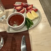 Pepper plate with house hot saucee  at Kismet Modern Indian  in Richmond