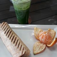 Vegan wrap and green juice at Midtown Cafe in Ventura