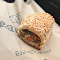 Vegetarian roll (also vegan). They are quite small but tasty. 28/6/25 at Banjo's Bakery Café – Campbell Town in Campbell Town