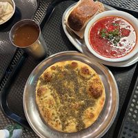 Zaatar bread, Borscht soup, kvass at Lamajoun in Richmond