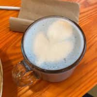 Scrumptious ocean blue latte with ART at Life Alive Organic Cafe Union Square  in Somerville