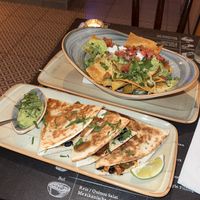 Vegan pulled soy quesadillas with vegan cheese and nachos with vegan sour cream dip  at Los Locos Mexican Street Food in Vienna