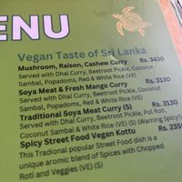 Separate vegan menu  at Lords Restaurant Complex in Negombo