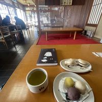 Three dango and two monaka   at Kototoi Dango - 向島 言問団子 in Tokyo