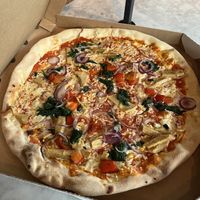 Forza pizza. Vegan cheese, vegan chicken from pea protein etc  at L'Osteria - Bauhausplatz in Munich