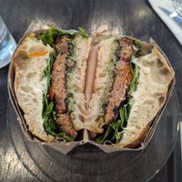 Soy burger sandwich on focaccia at Amalfi in Mar Del Plata