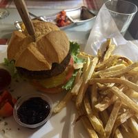Falafel Burger with fries  at Shana By The Beach in Quepos