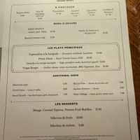 Separate vegan menu   at Brasserie Prince in Edinburgh