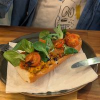 Scrambled tofu on toast at fronda cafe  in Valencia