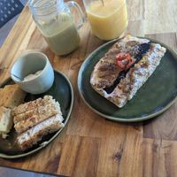 Left: tortilla patata, right; focaccia berenja at Fronda Café  in Valencia