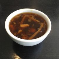 Complementary hot and spicy soup at Veggie Garden in Mountain View