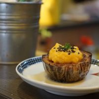 Zucchini "steak" with creamy garlic sauce.  at Base Island Kitchen in Osaka