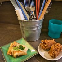 Many Vegan Tappas available to choose from. at Base Island Kitchen in Osaka